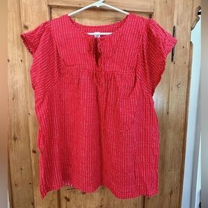 Gap Cap Sleeved Lightweight Red & White Top Size Large Tall